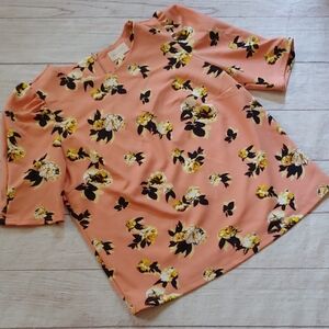 MELLODAY Anthropologie Peach Floral Blouse